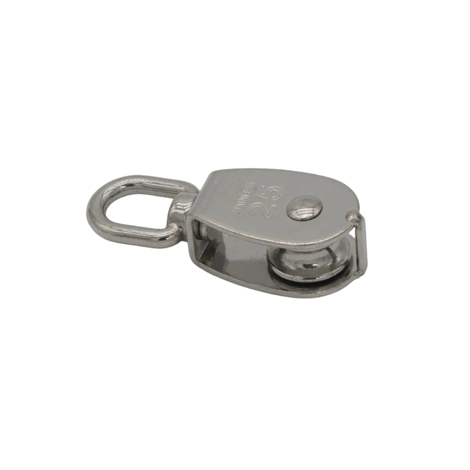 1" SWIVEL PULLEY SINGLE WHEEL FOR 1/4" ROPE 316 STAINLESS STEEL 0505-0125