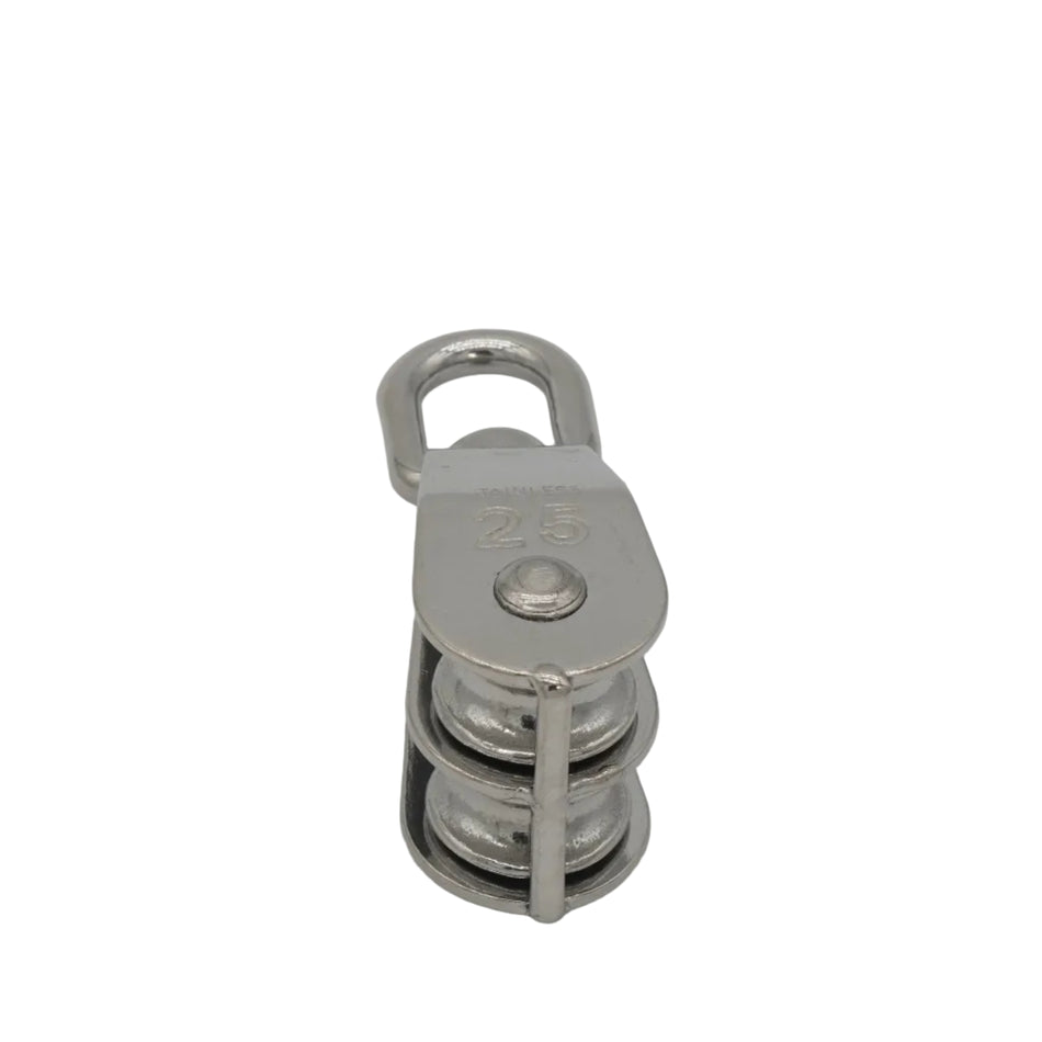 1” SWIVEL PULLEY DOUBLE WHEEL FOR ¼" ROPE 316 STAINLESS STEEL 0506-0125