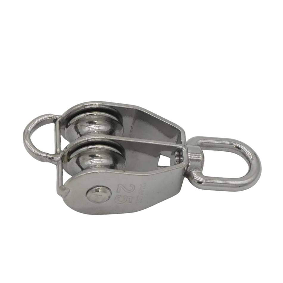 1” DOUBLE PULLEY WITH SWIVEL & BECKET 316 STAINLESS STEEL FOR ¼" ROPE 0506-1225