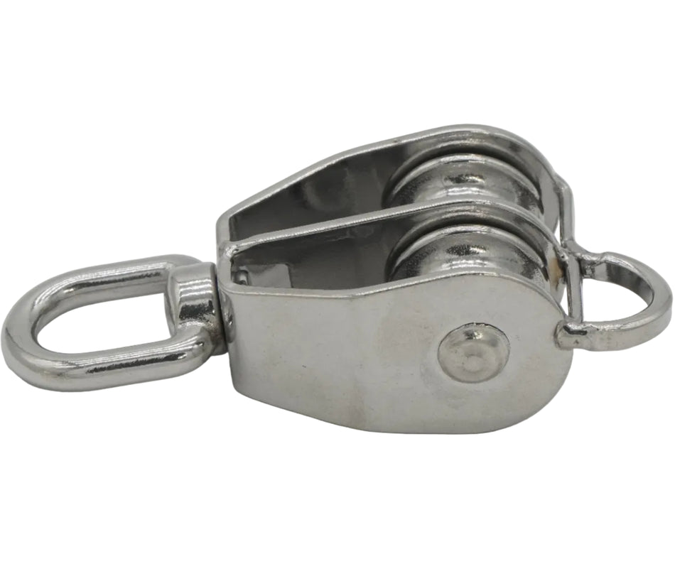 1” DOUBLE PULLEY WITH SWIVEL & BECKET 316 STAINLESS STEEL FOR ¼" ROPE 0506-1225