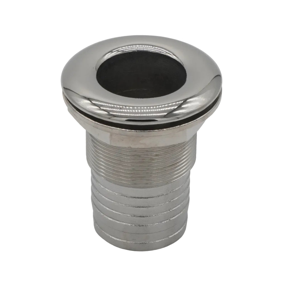 1  1/2 HOSE BARB THRU HULL FITTING ROUND HEAD 316 STAINLESS STEEL 0660-1038
