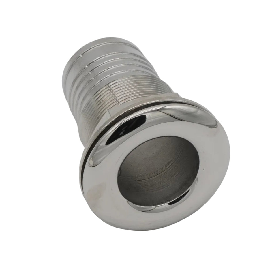 1  1/2 HOSE BARB THRU HULL FITTING ROUND HEAD 316 STAINLESS STEEL 0660-1038