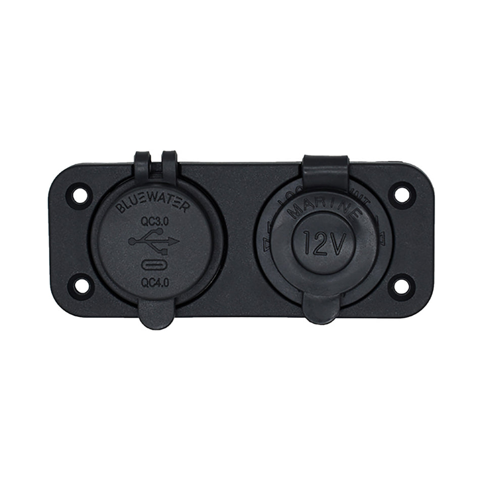 Bluewater Dual USB/USB-C 12V Combo Receptacle w/Plate [3000-4011]