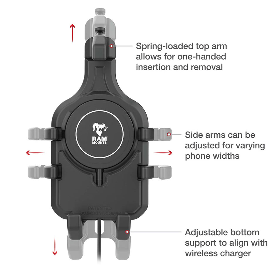 Ram Mount RAM Quick-Grip Pro w/Ball  Qi2 15W Wireless Charger [RAM-HOL-PD5B-W2MU]