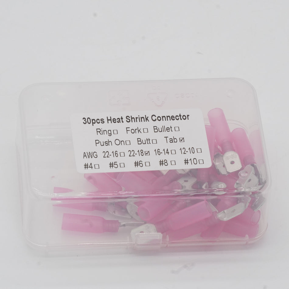 HDPE Heat Shrink Tab Terminal 22 18 AWG 30 Pack